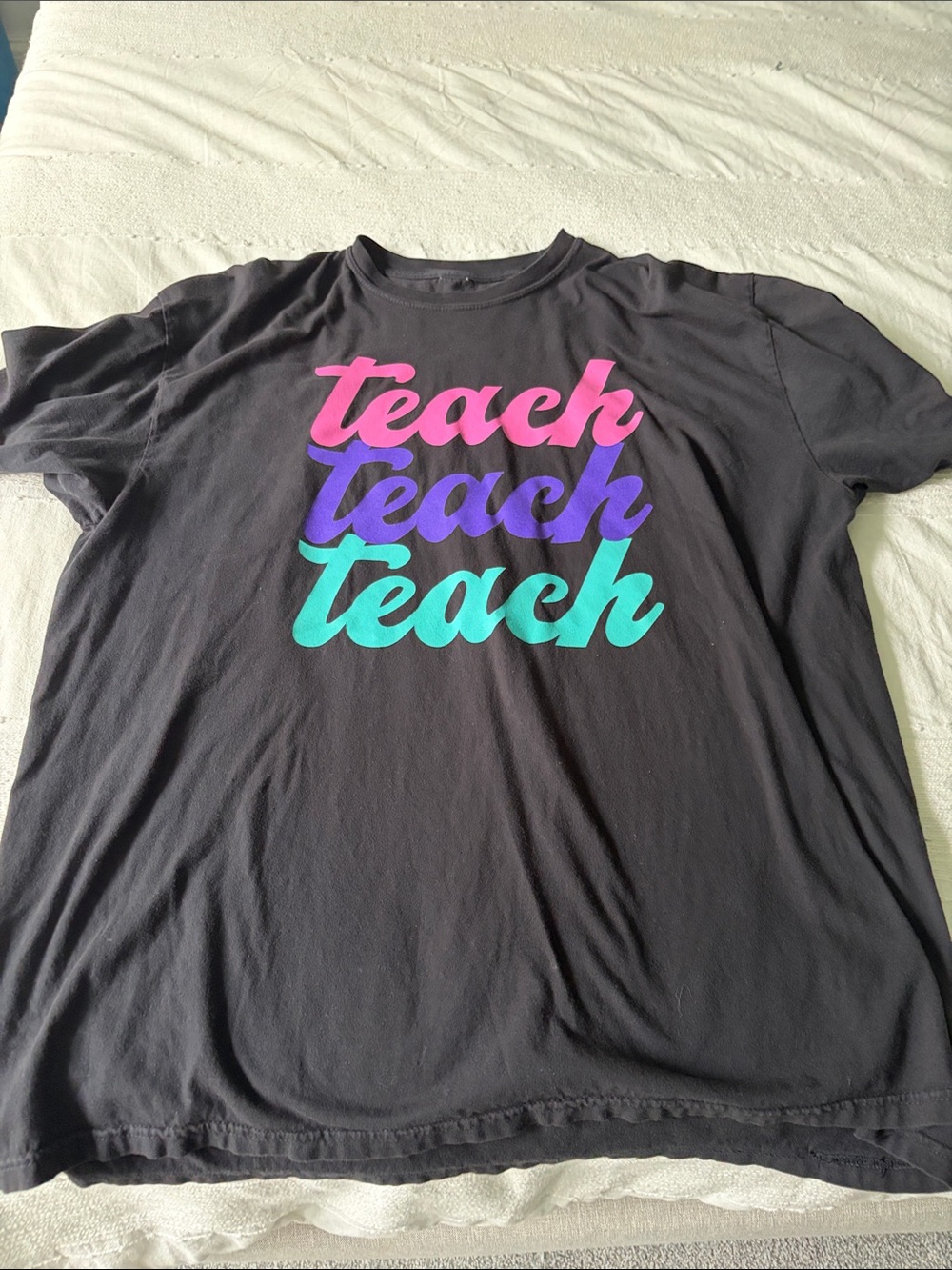 Women's Black Graphic Tee - 'Teach' Trio Script
